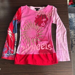 Custo Barcelona Pink & Red Graphic Long Sleeve Tee